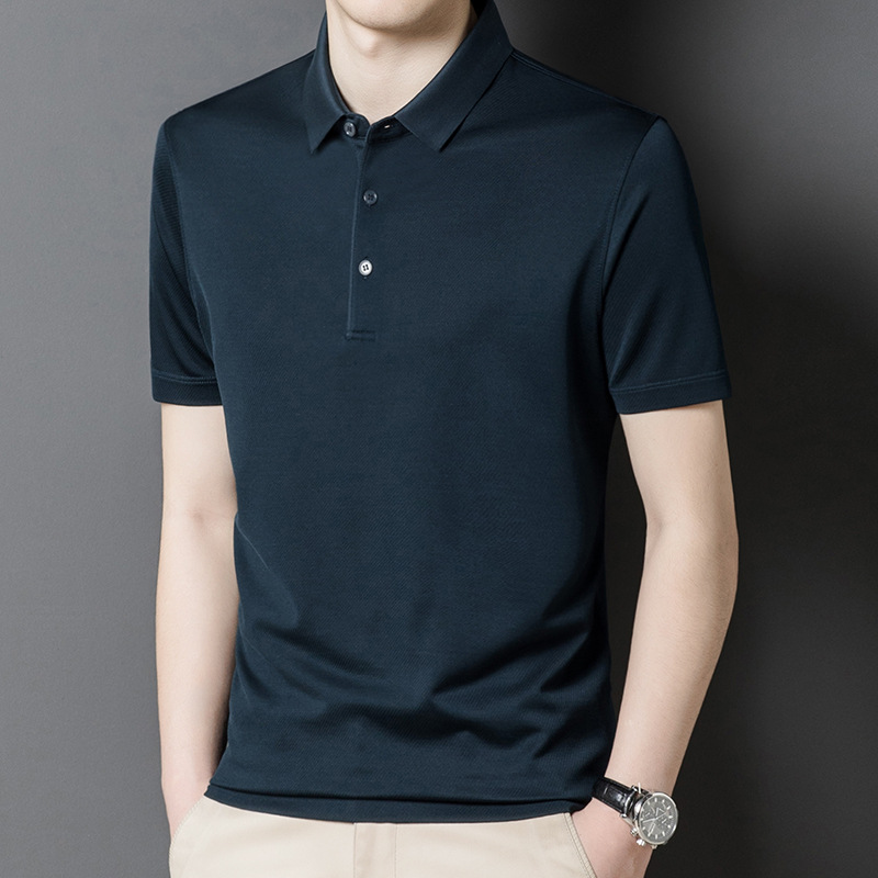 Factory Wholesale Men's Luxury Natural Material Silk Polo Shirts Solid 4 Colours