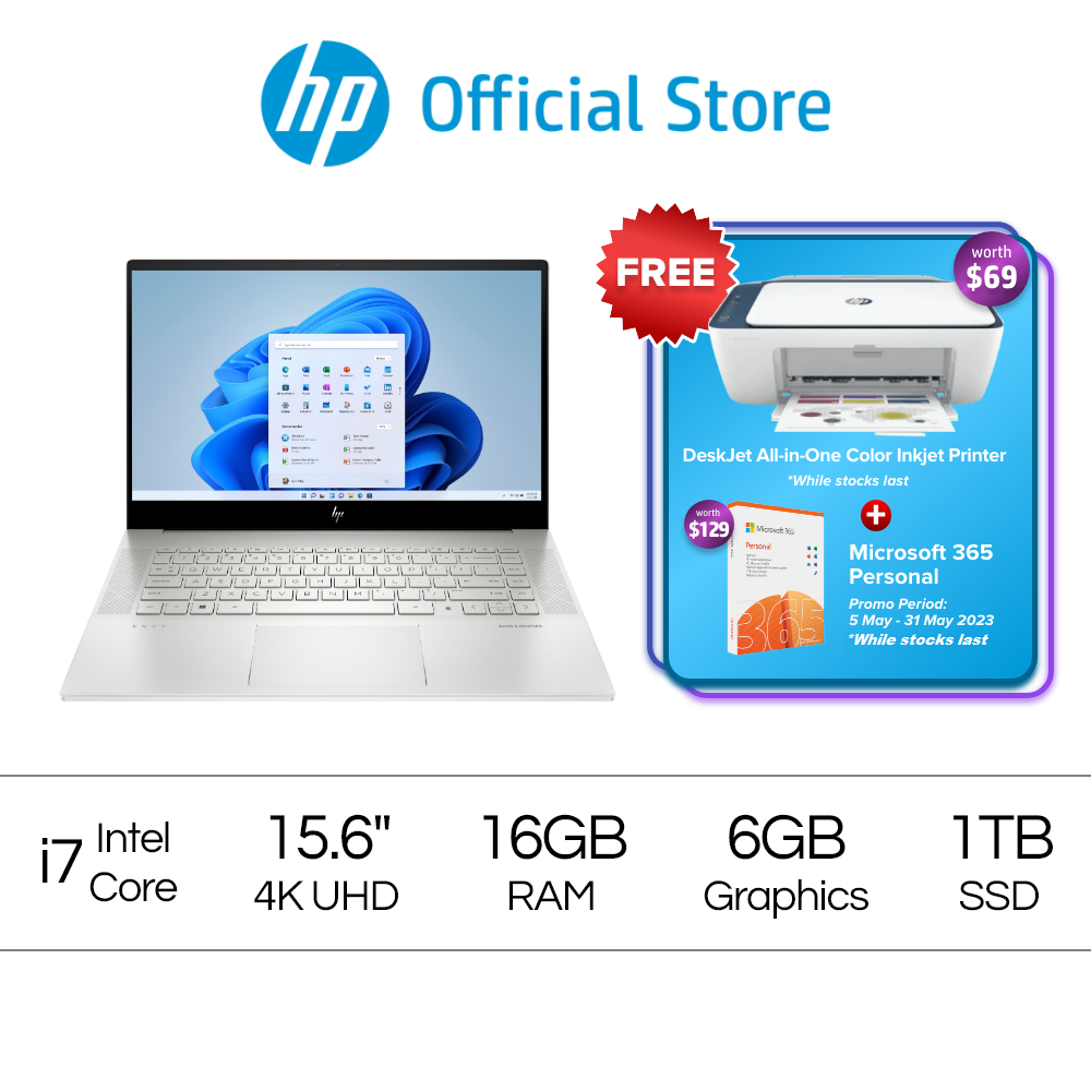 ENVY Laptop 15-ep1089TX - 11th Generation Intel Core i7-11800H - NVIDIA GeForce RTX 3060 - 16GB RAM - 1TB SSD - Windows 11 Pro - 2 Year Onsite Warranty - 2 Year ADP